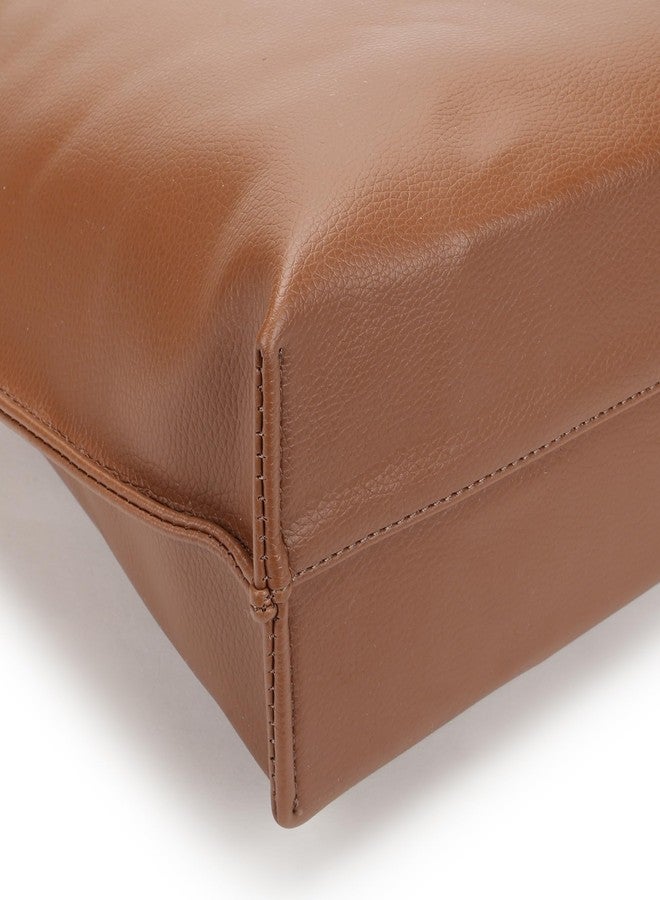 Fastrack Carrycore Tote | Tan Faux-Leather Women's Bag | Spacious Tote Bag with Zipper Closure & Utility Pockets For Daily Carry| Eligible For 14" Laptop - Image 3